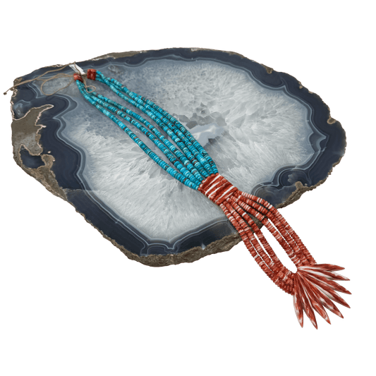 Three Stranded Turquoise and Spiny Oyster Necklace Pendants/Necklaces - Picayune Cellars & Mercantile