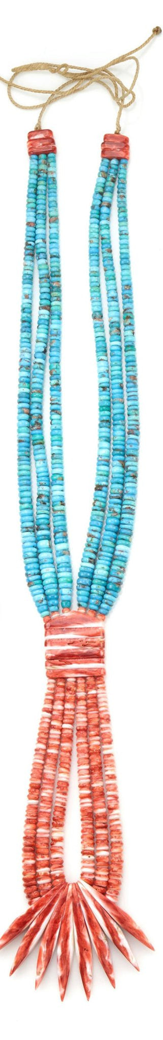 Three Stranded Turquoise and Spiny Oyster Necklace Pendants/Necklaces - Picayune Cellars & Mercantile