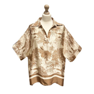 Toile de Jouy Print Short - Sleeved Blouse Women's Apparel - Picayune Cellars & Mercantile