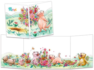 Trifold Card "Merci Marmot with Flower Bouquet" Cards - Picayune Cellars & Mercantile