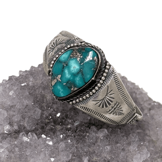Turquoise and Stamped Sterling Bracelet Bracelets - Picayune Cellars & Mercantile