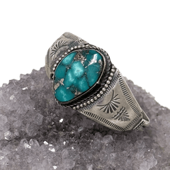 Turquoise and Stamped Sterling Bracelet