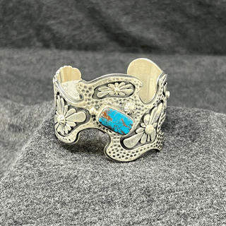 Turquoise & Sterling Silver Swirl Cuff Center Stone Bracelets - Picayune Cellars & Mercantile