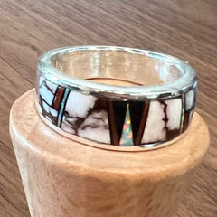 White Buffalo & Fire Opal Inlay Ring Size 8.5