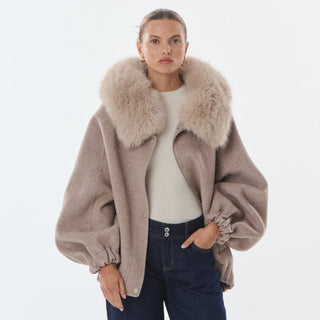 Yvette - Balloon-sleeved Jacket with Faux-fur Collar Women's Apparel - Picayune Cellars & Mercantile