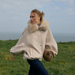 Yvette - Balloon-sleeved Jacket with Faux-fur Collar Women's Apparel - Picayune Cellars & Mercantile