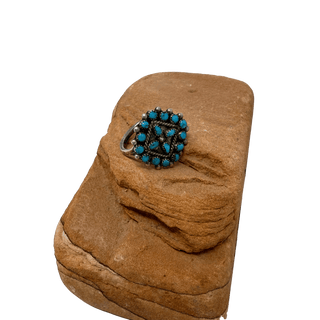 Zuni Turquoise & Silver Cluster Ring Rings - Picayune Cellars & Mercantile