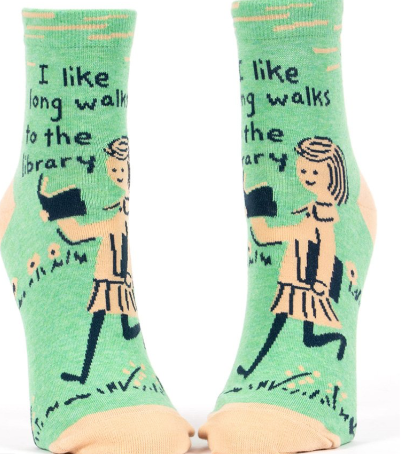 Blue Q Ankle Socks "I Like Long Walks to the Library"