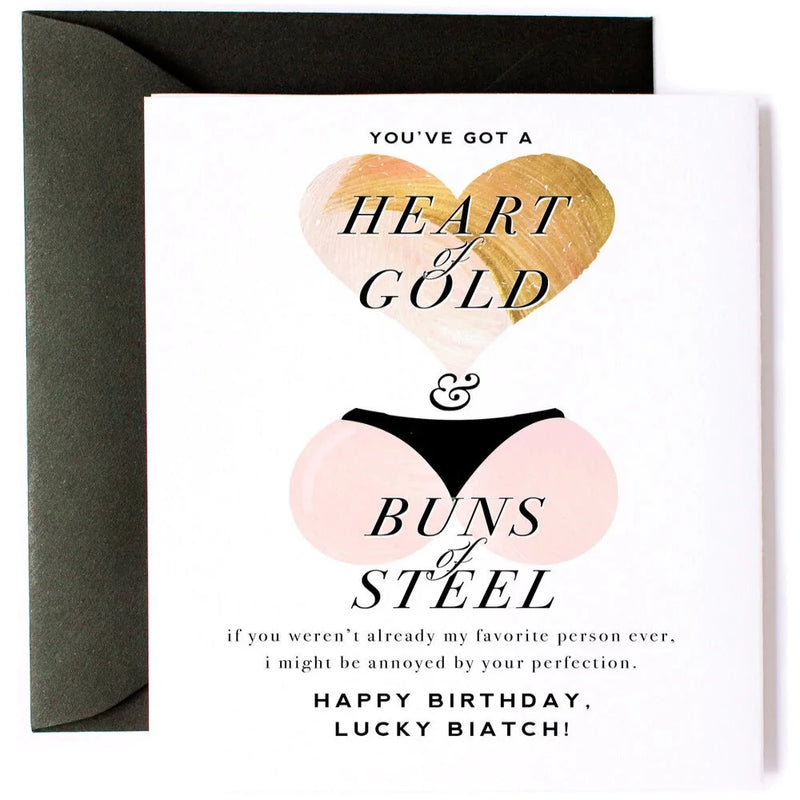 "Heart of Gold & Buns of Steel" Birthday Card