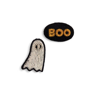"Ghost with Boo" Embroidered Brooch