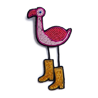 "Flamingo in Boots" Embroidered Brooch