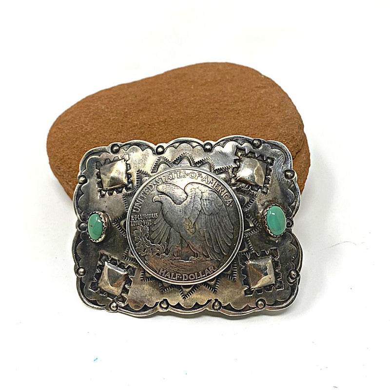 Half Dollar with Turquoise Belt Buckle