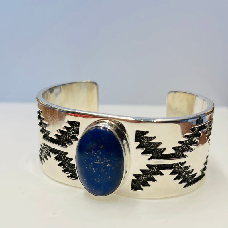 Tommy Jackson Lapis Cuff with Overlay Rug Design
