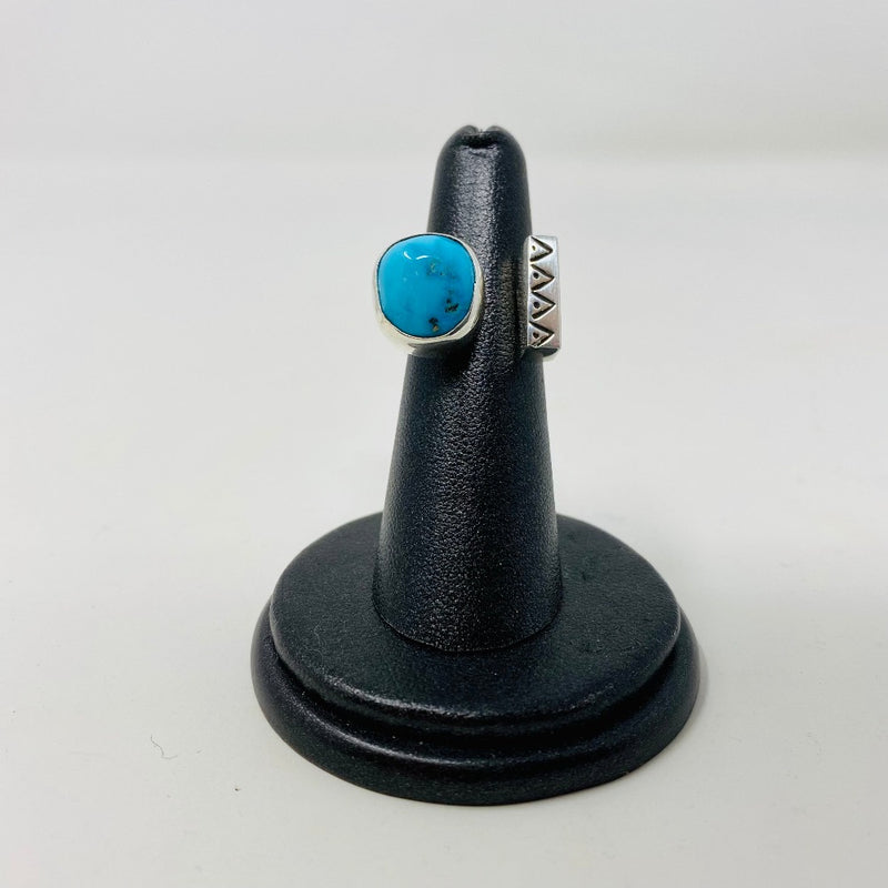 Round Turquoise and Stamped Silver Bar Open Ring