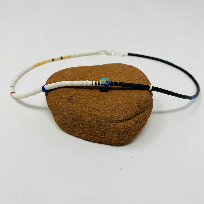 Dual Colored Necklace with Mosaic Square Bead