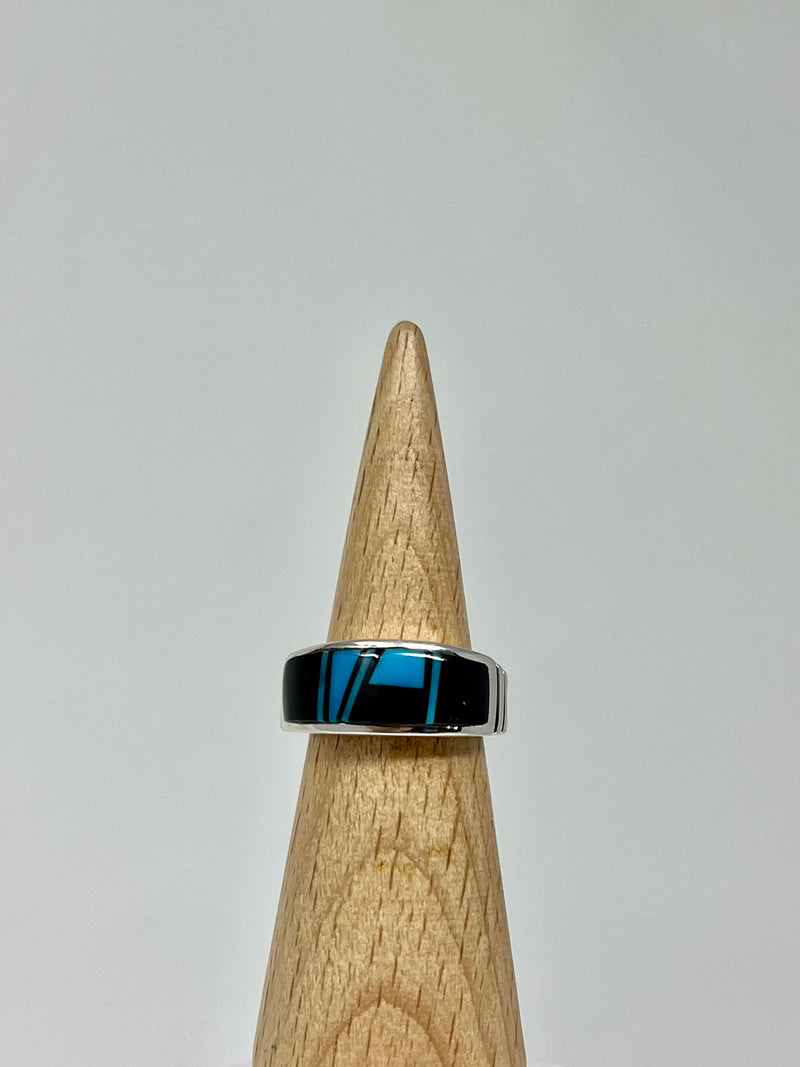Turquoise and Onyx Inlay Ring by Allen Tolino