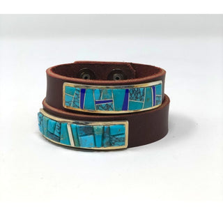 Leather Bracelet with Multi-Colored Stones