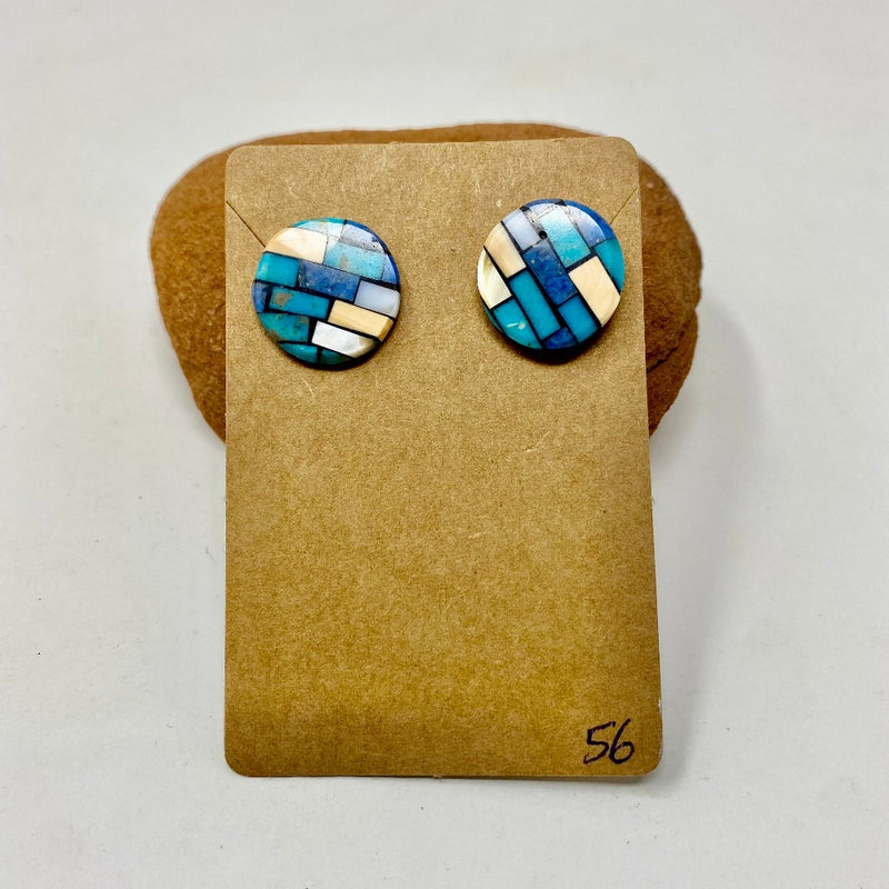 Round Turquoise Mosaic Inlay Earrings