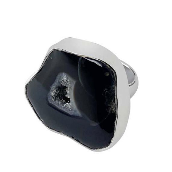 Black Agate Adjustable Ring