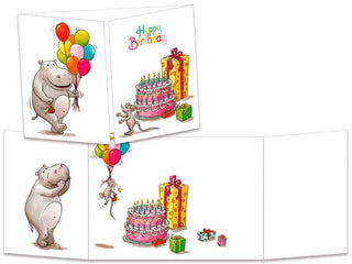 Trifold Card "Hippo, Balloon, Gift"