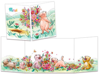 Trifold Card "Merci Marmot with Flower Bouquet"