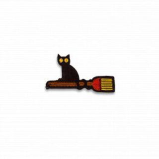 "Black Cat on a Broom" Embroidered Brooch